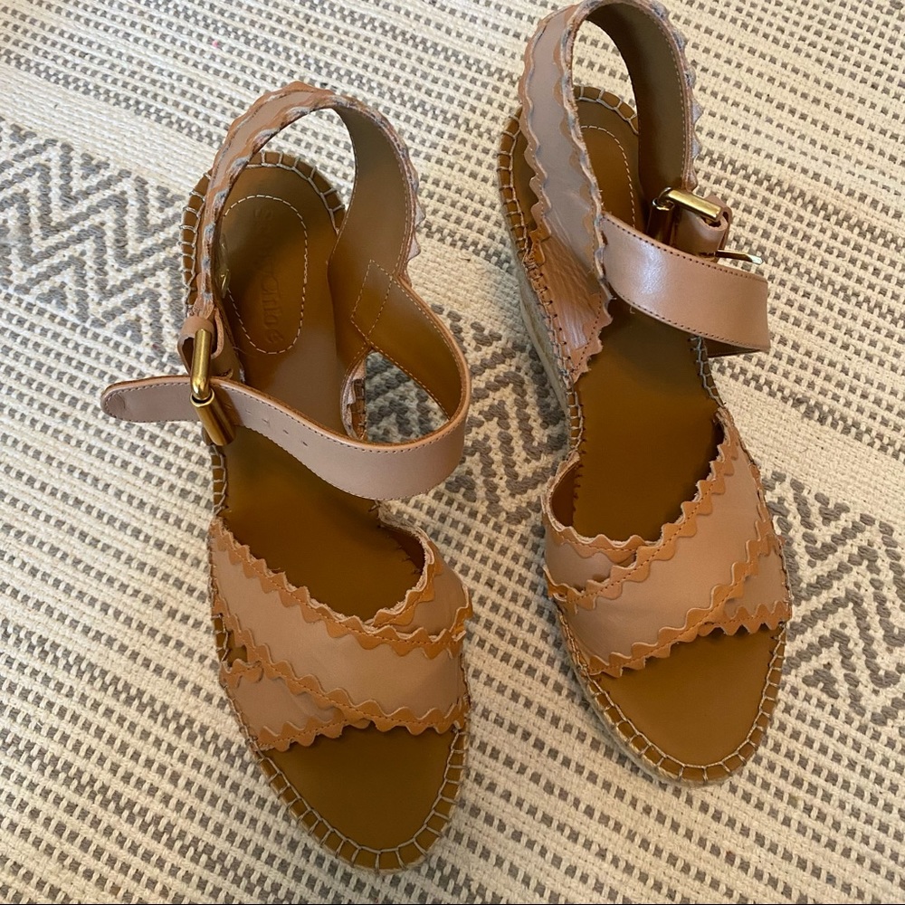 New Chloe Scalloped Glyn Espadrille Wedge Sandals - Picture 5 of 10